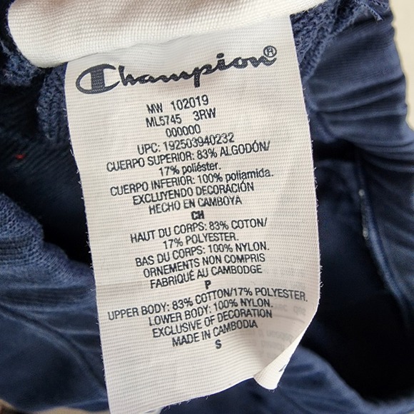 Champion Mens Small Colorblock Fleece Nylon Jogger Sweatpants Navy White Red - Picture 9 of 14